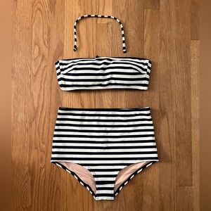 J. Crew Navy and White Striped High-Waisted Bandeau Bikini